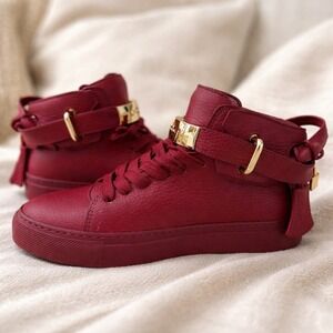 Buscemi 100MM Scarlet Red Grained Leather High Top Size 36/6 Gold Key Included
